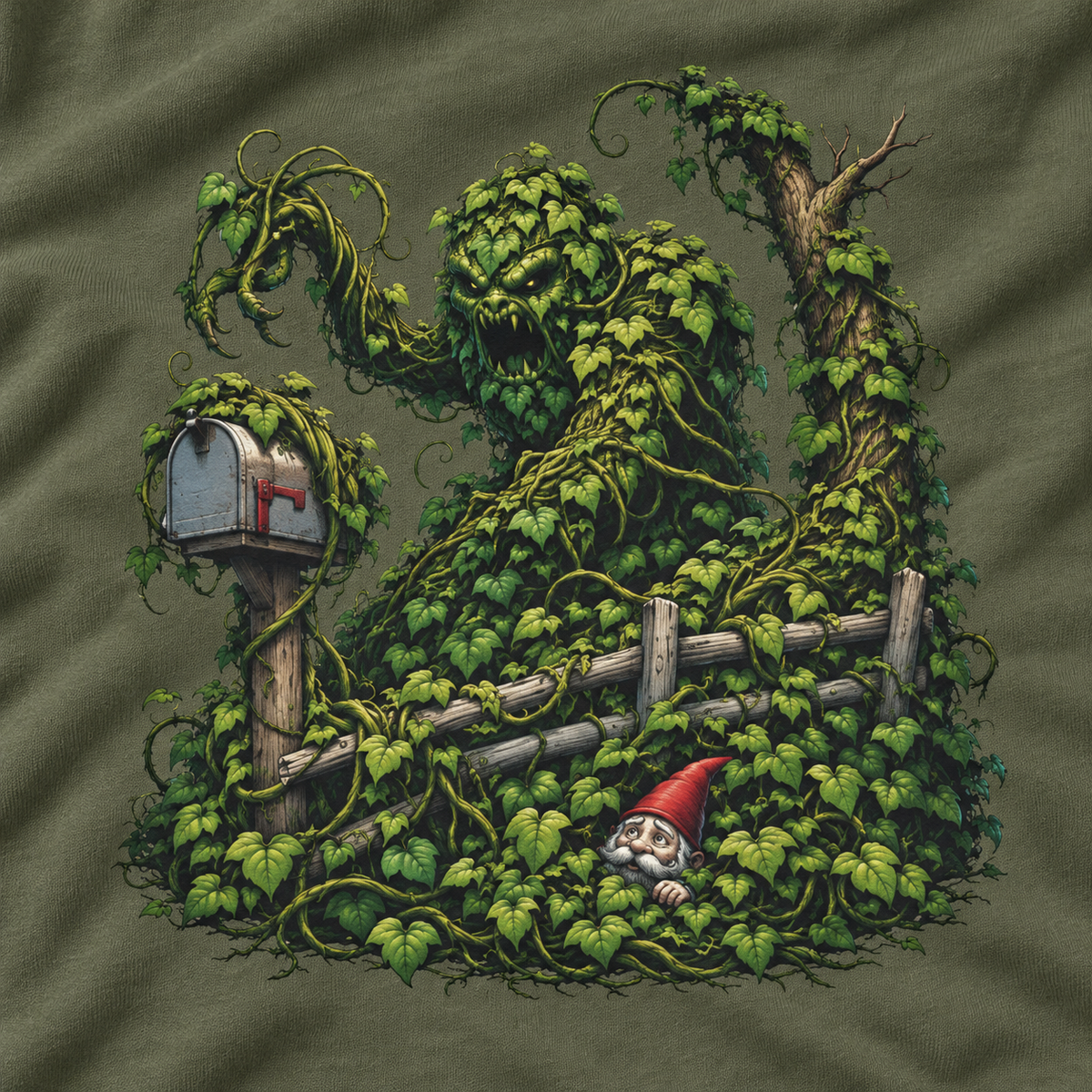 Kudzu Vine Monster with Garden Gnome Version 1 T‑Shirt