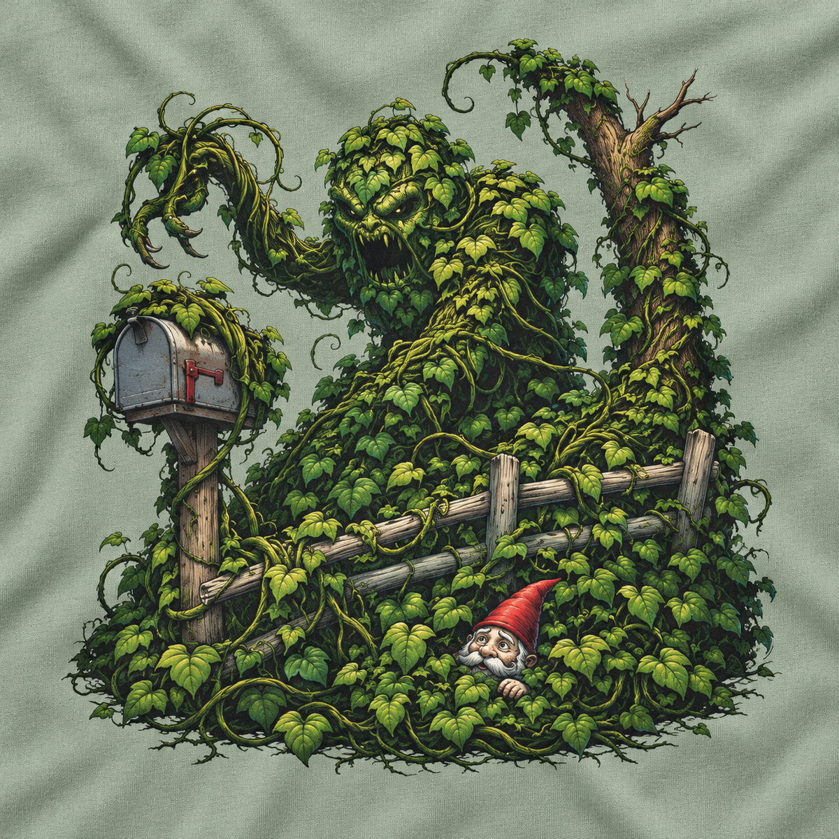 Kudzu Vine Monster with Garden Gnome Version 1 T‑Shirt