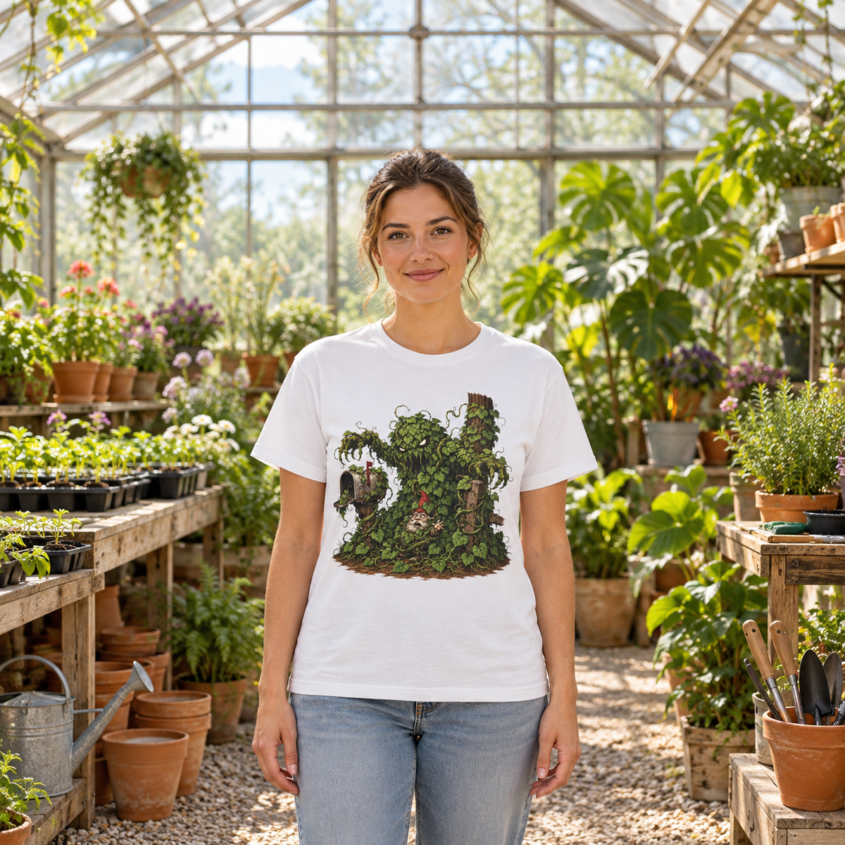 Kudzu Vine Monster with Garden Gnome Version 2 T‑Shirt
