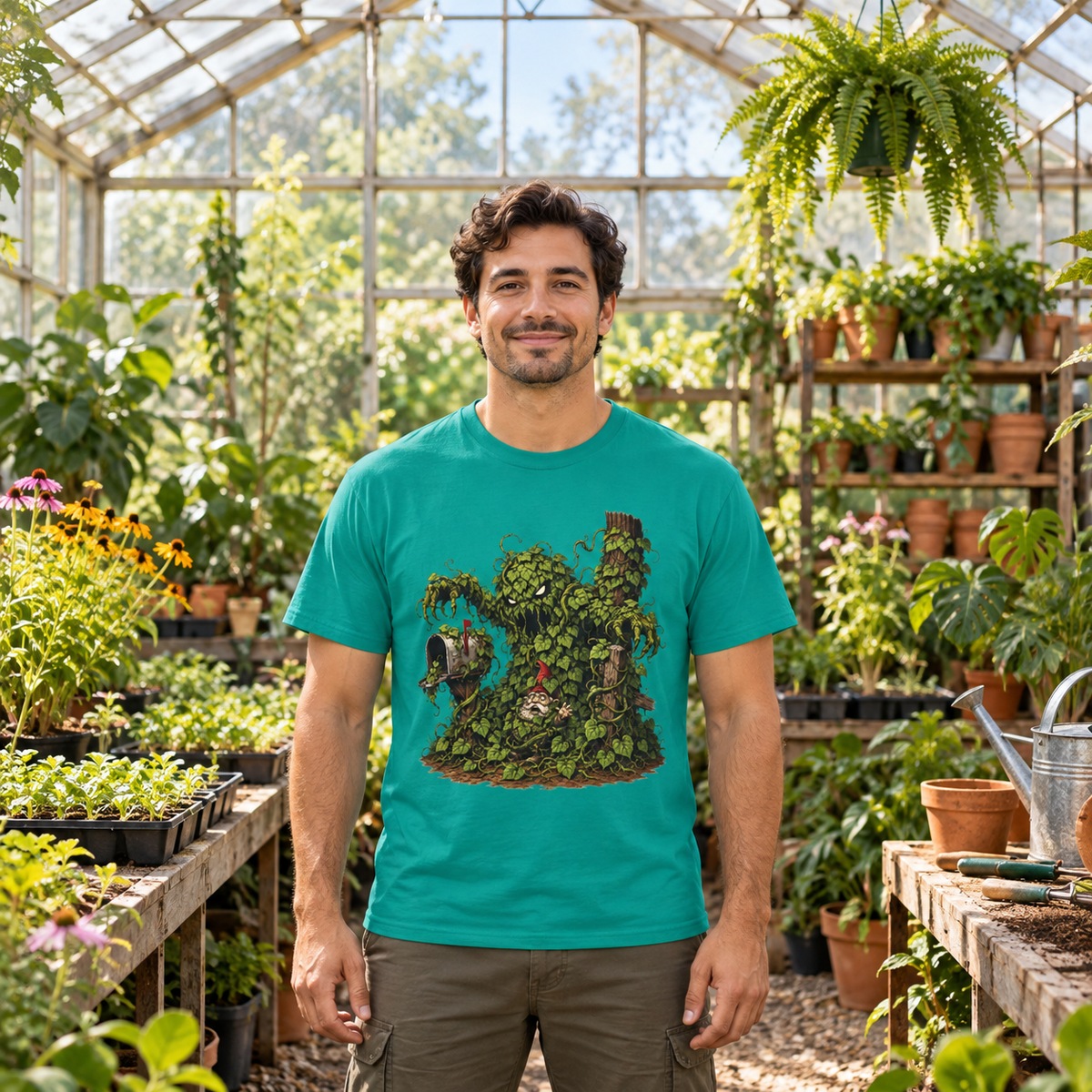 Kudzu Vine Monster with Garden Gnome Version 2 T‑Shirt