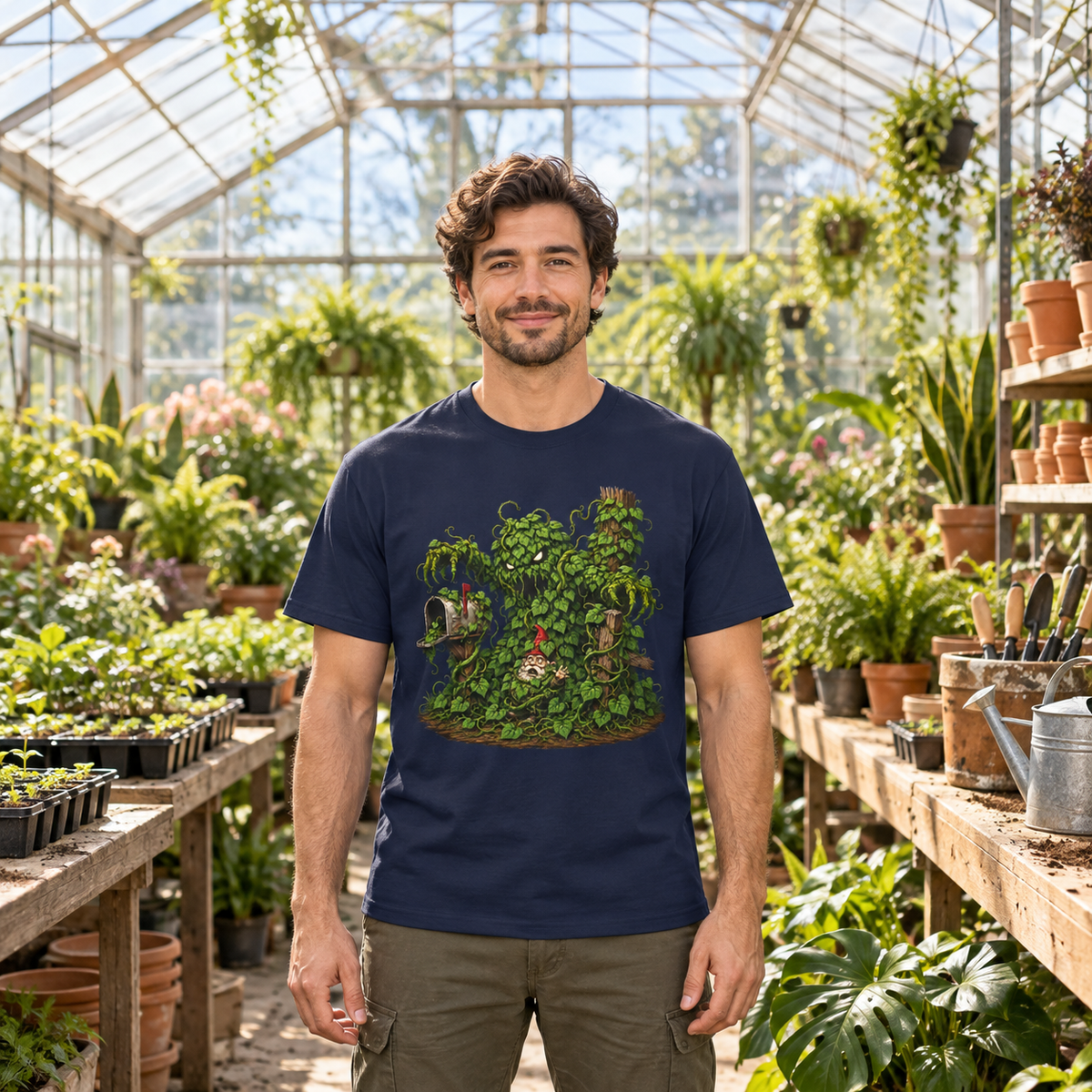 Kudzu Vine Monster with Garden Gnome Version 2 T‑Shirt