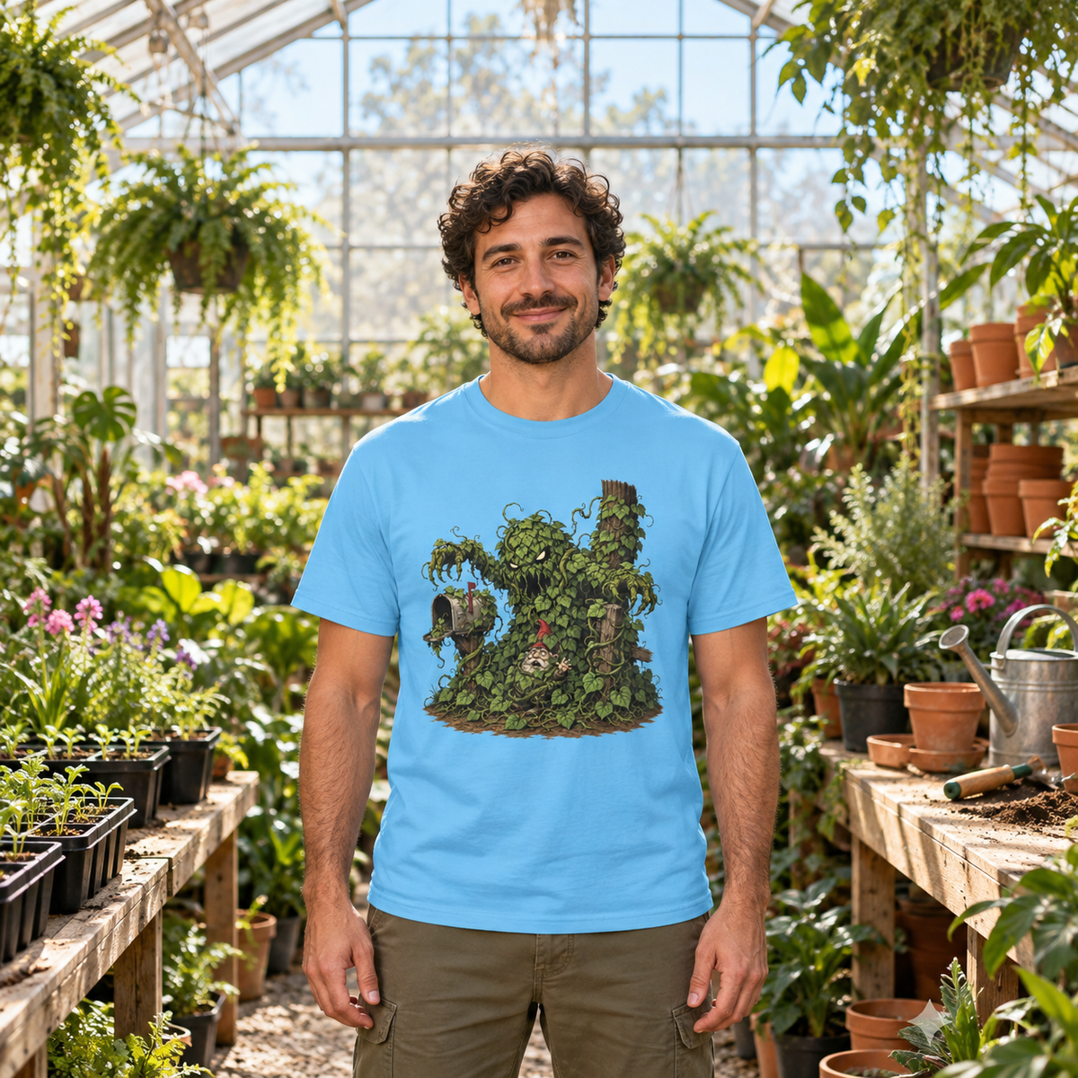 Kudzu Vine Monster with Garden Gnome Version 2 T‑Shirt