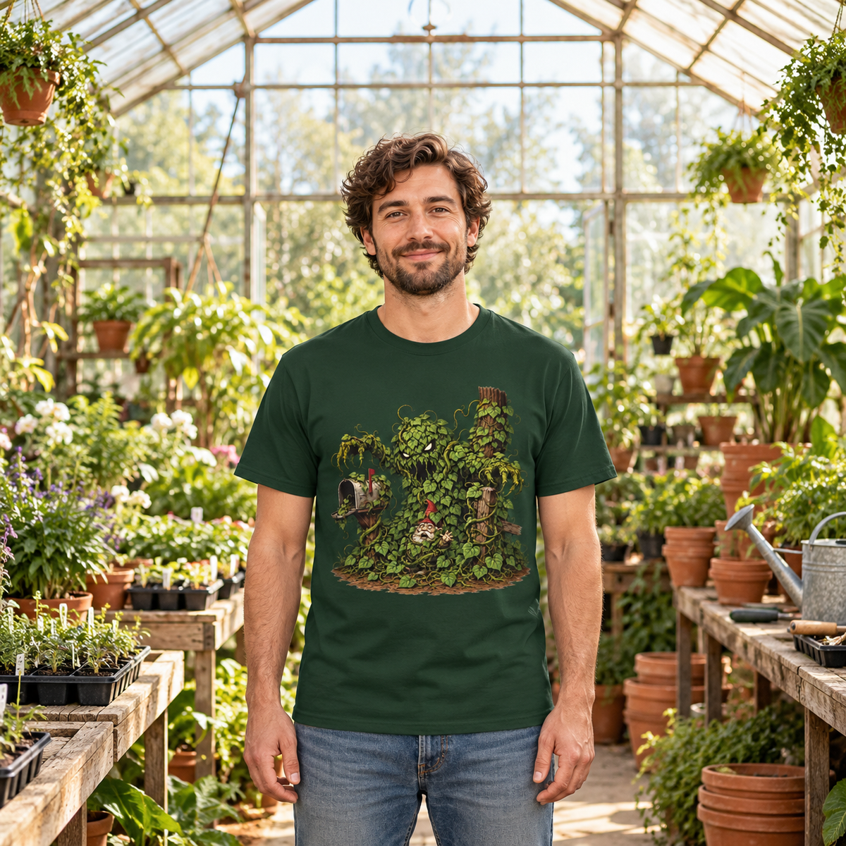 Kudzu Vine Monster with Garden Gnome Version 2 T‑Shirt