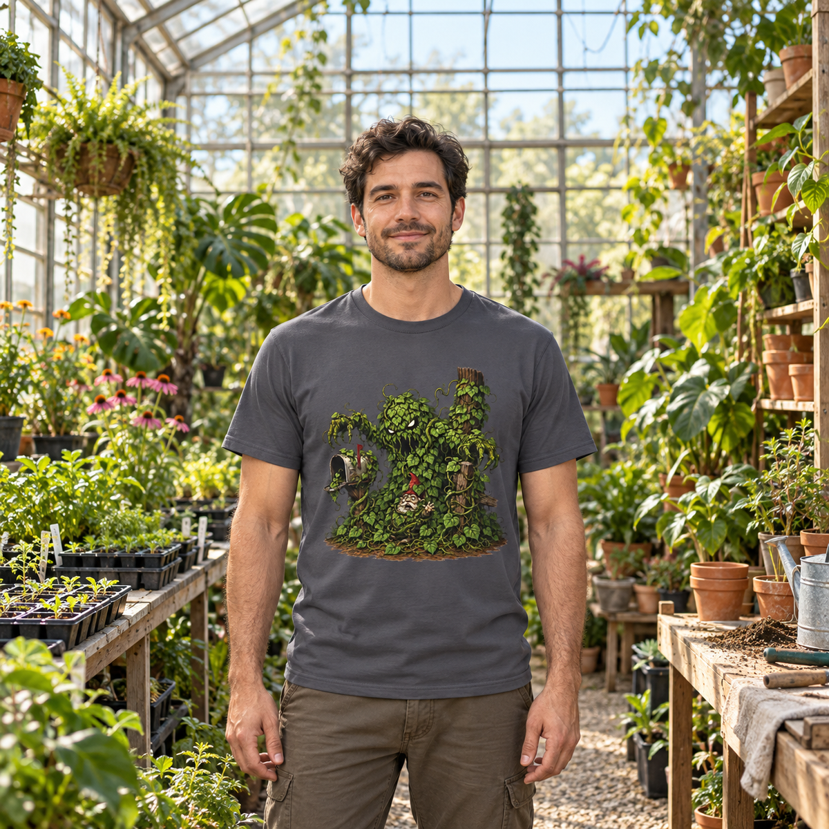 Kudzu Vine Monster with Garden Gnome Version 2 T‑Shirt