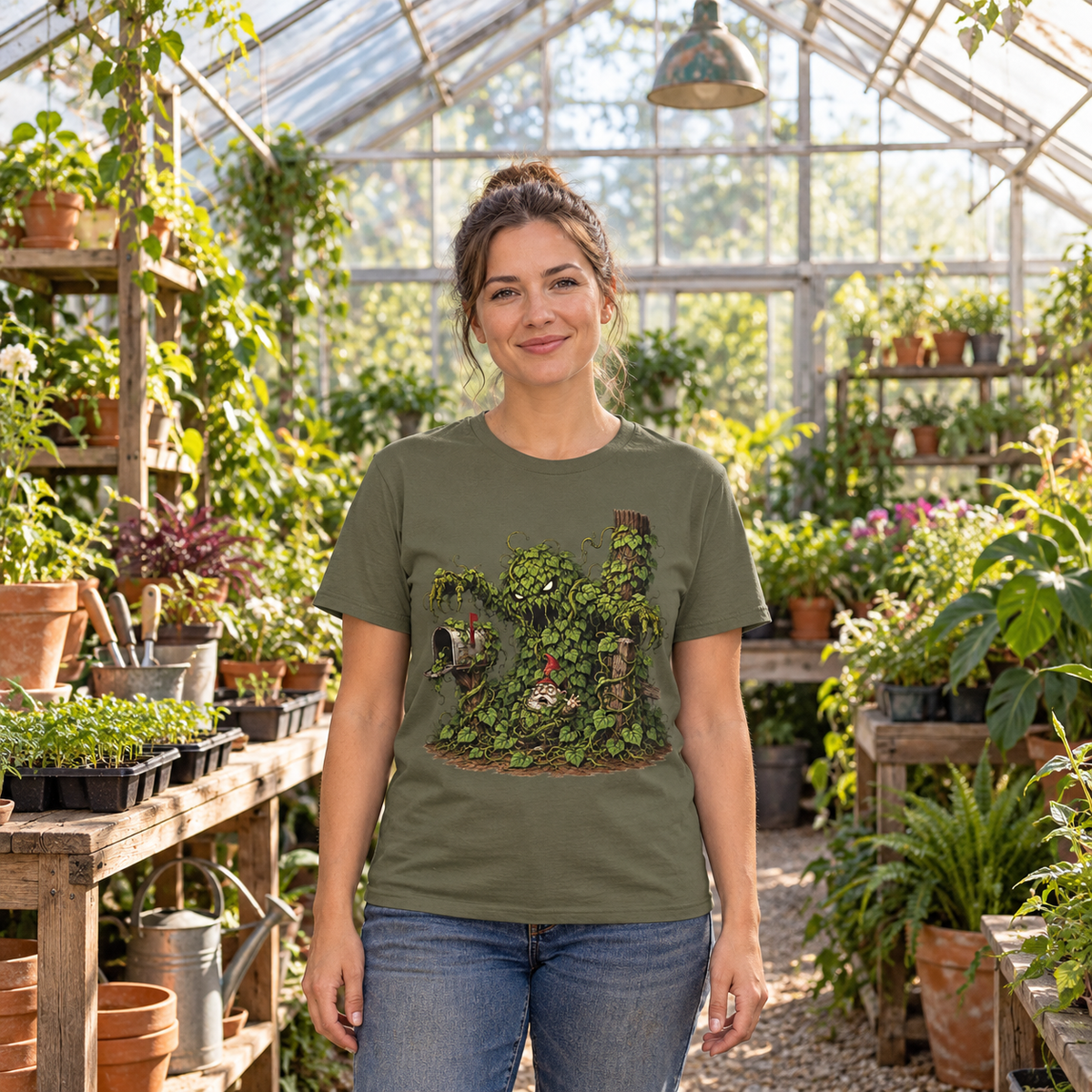 Kudzu Vine Monster with Garden Gnome Version 2 T‑Shirt