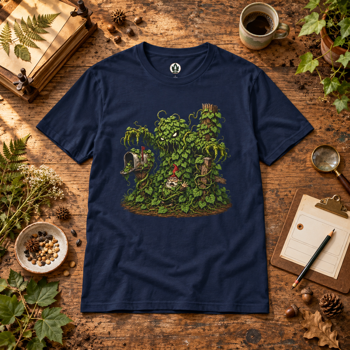 Kudzu Vine Monster with Garden Gnome Version 2 T‑Shirt