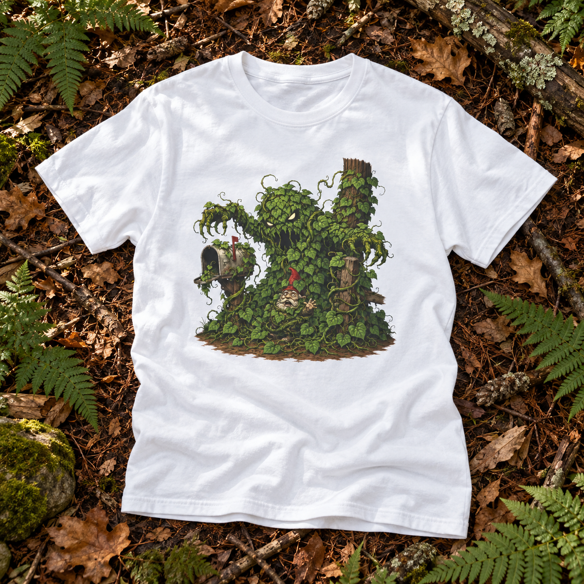 Kudzu Vine Monster with Garden Gnome Version 2 T‑Shirt