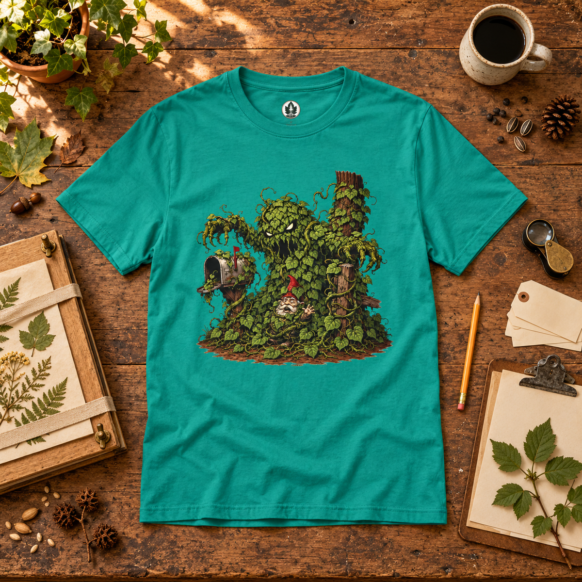 Kudzu Vine Monster with Garden Gnome Version 2 T‑Shirt