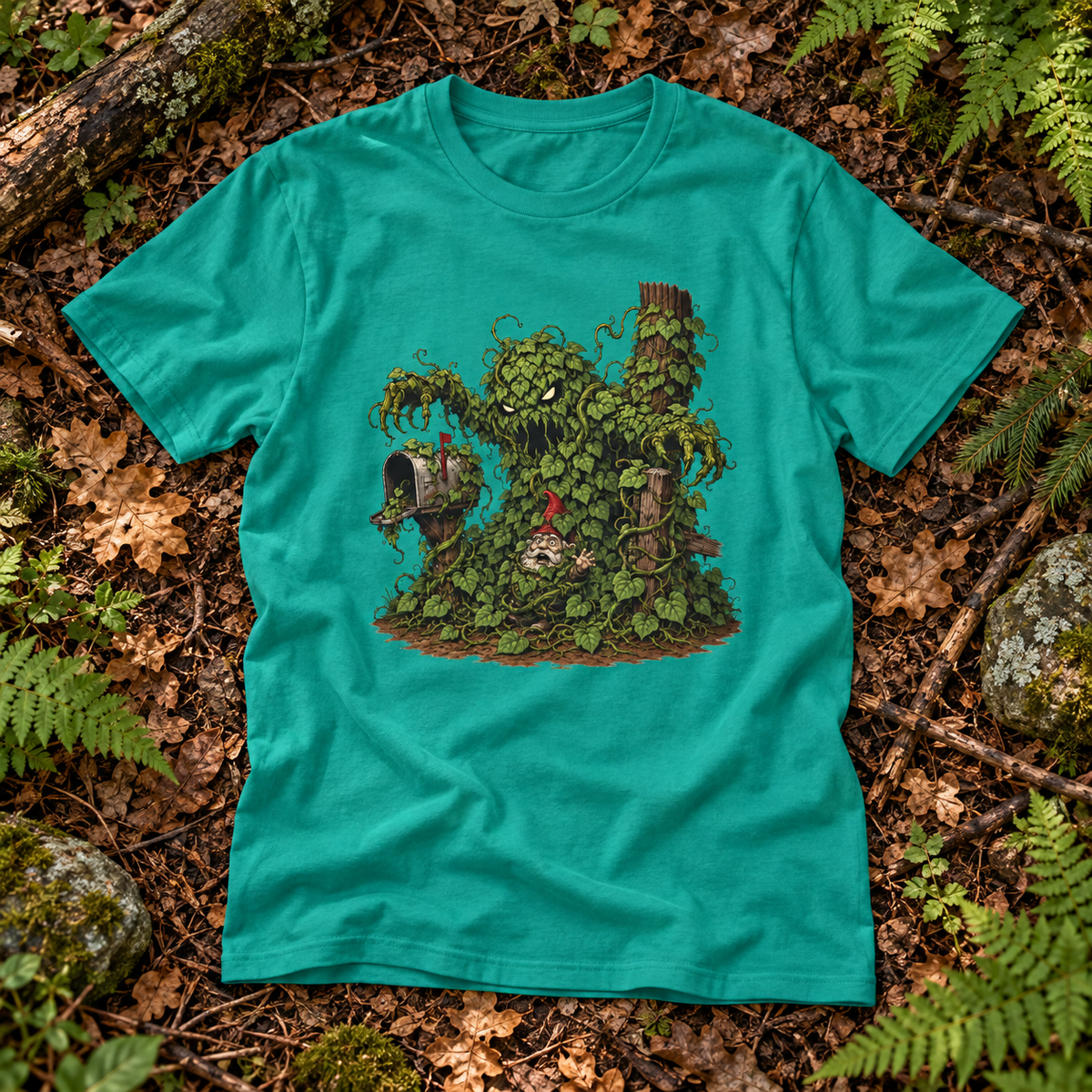 Kudzu Vine Monster with Garden Gnome Version 2 T‑Shirt