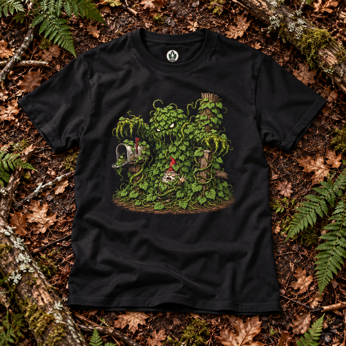 Kudzu Vine Monster with Garden Gnome Version 2 T‑Shirt