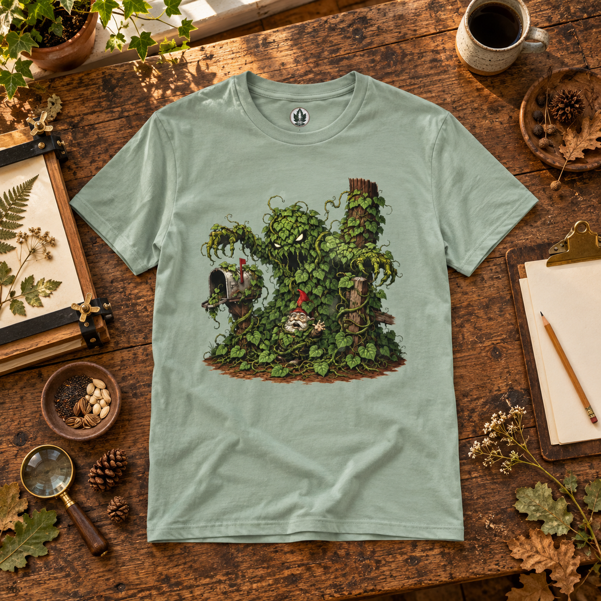 Kudzu Vine Monster with Garden Gnome Version 2 T‑Shirt