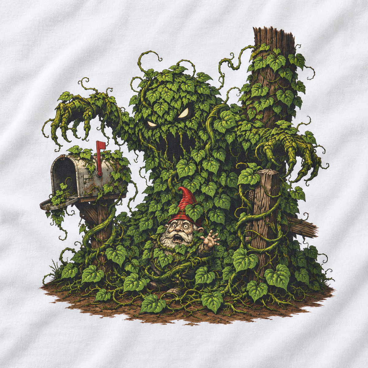 Kudzu Vine Monster with Garden Gnome Version 2 T‑Shirt