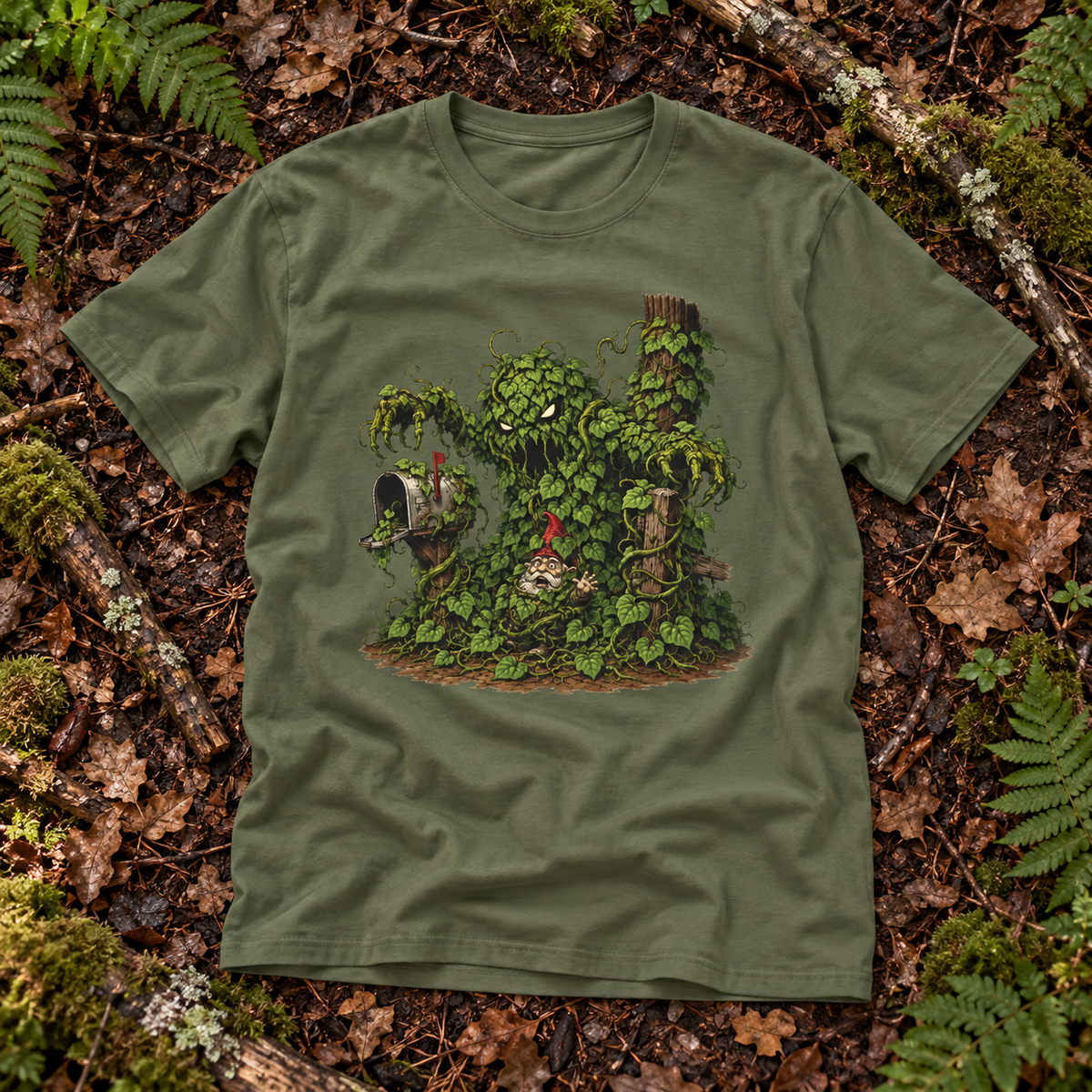 Kudzu Vine Monster with Garden Gnome Version 2 T‑Shirt