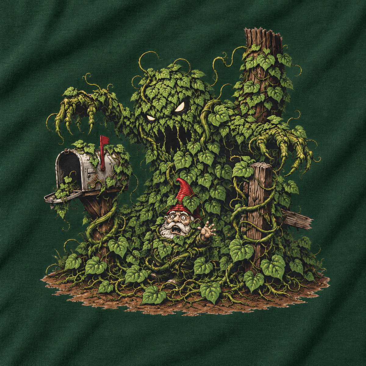 Kudzu Vine Monster with Garden Gnome Version 2 T‑Shirt