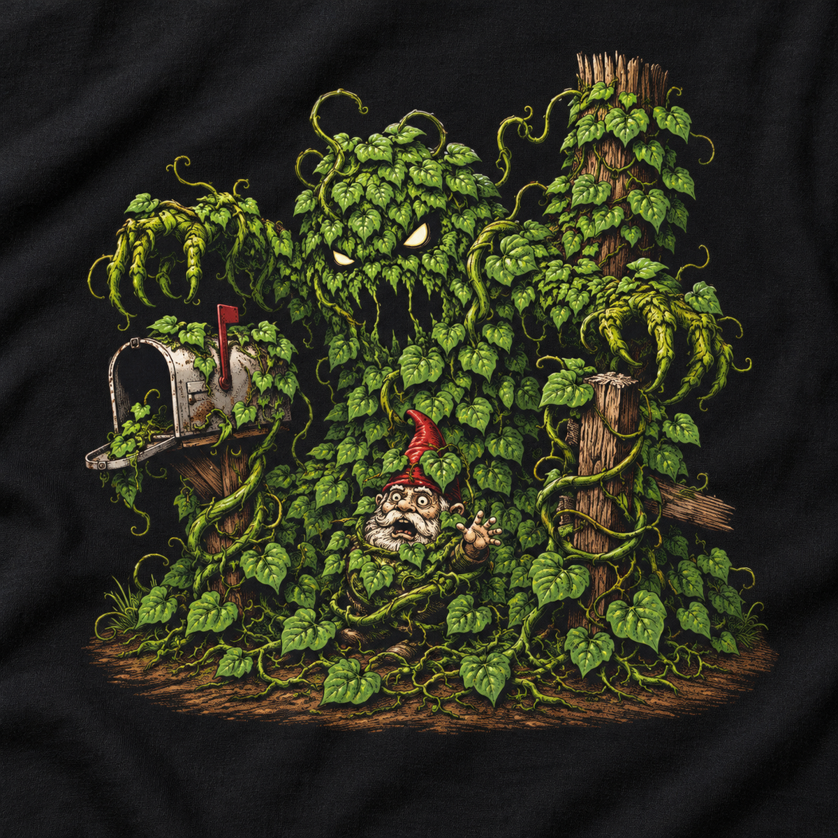 Kudzu Vine Monster with Garden Gnome Version 2 T‑Shirt