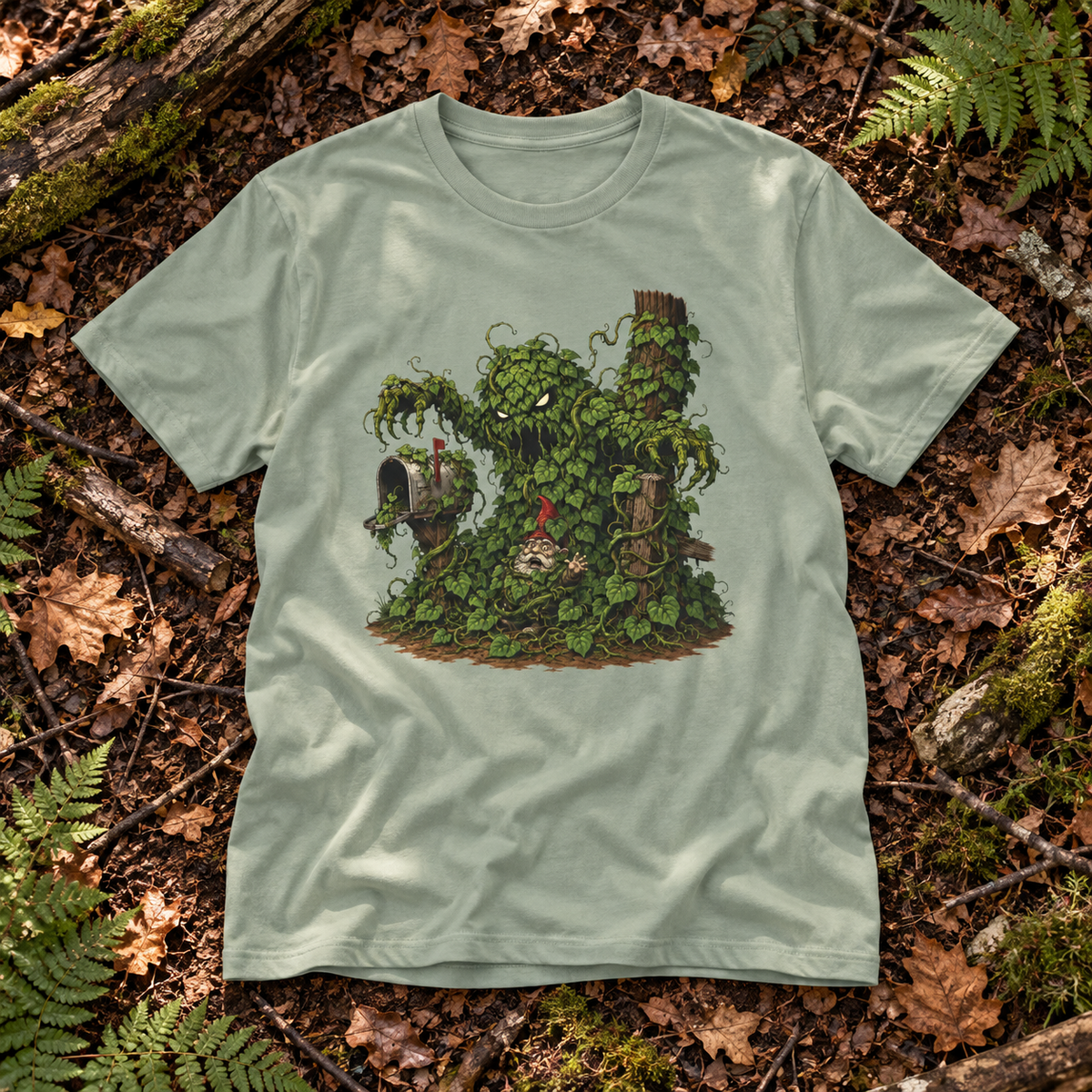 Kudzu Vine Monster with Garden Gnome Version 2 T‑Shirt