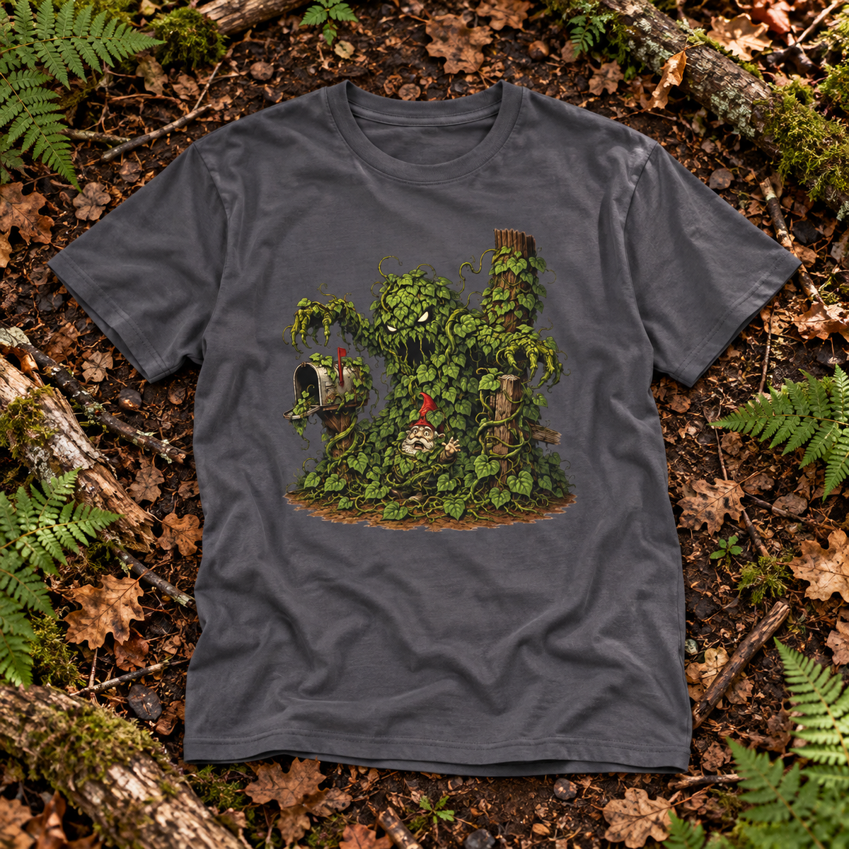 Kudzu Vine Monster with Garden Gnome Version 2 T‑Shirt