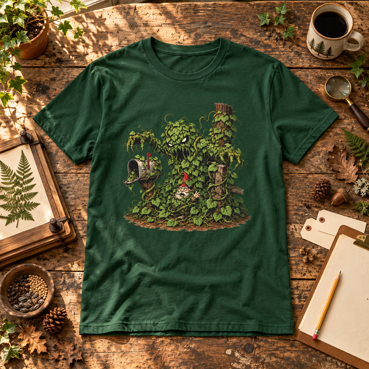 Kudzu Vine Monster with Garden Gnome Version 2 T‑Shirt