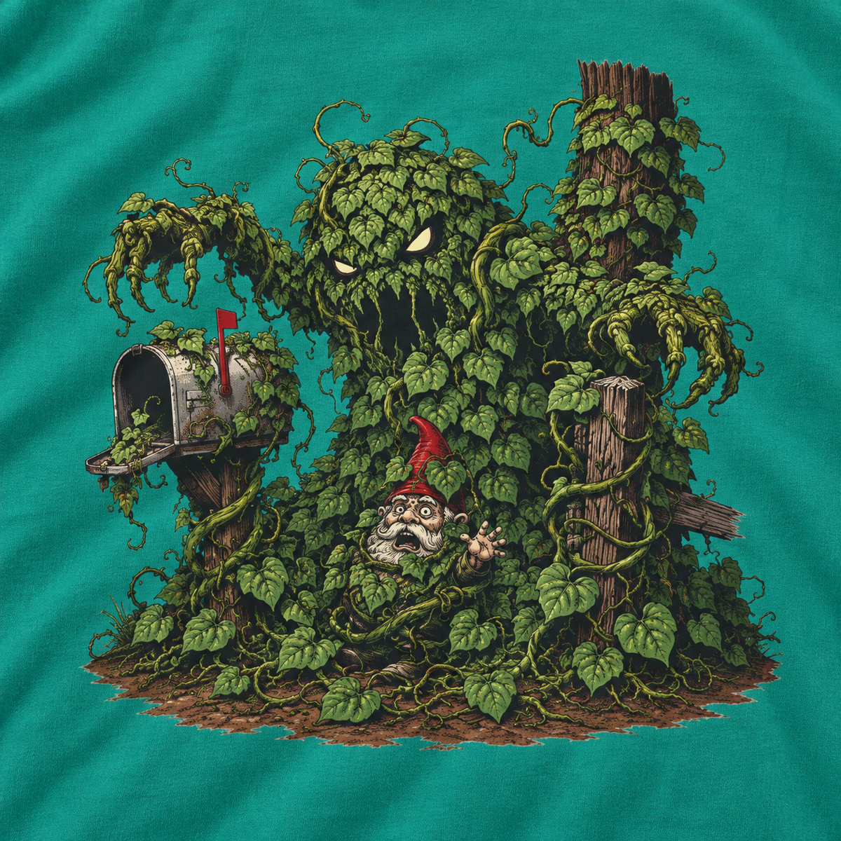Kudzu Vine Monster with Garden Gnome Version 2 T‑Shirt