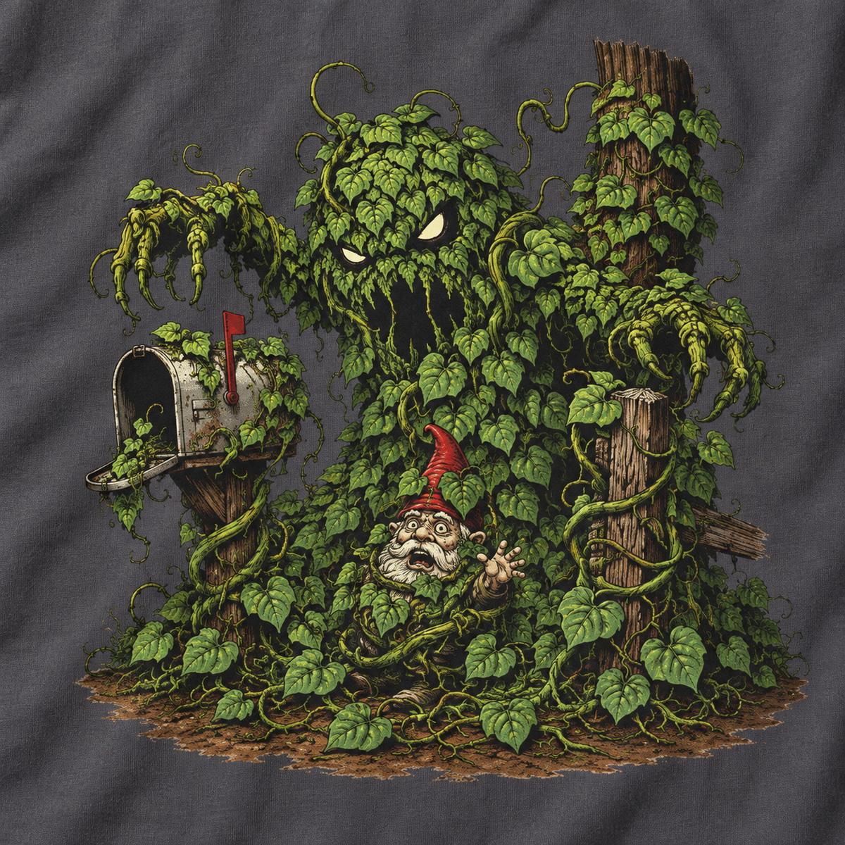 Kudzu Vine Monster with Garden Gnome Version 2 T‑Shirt