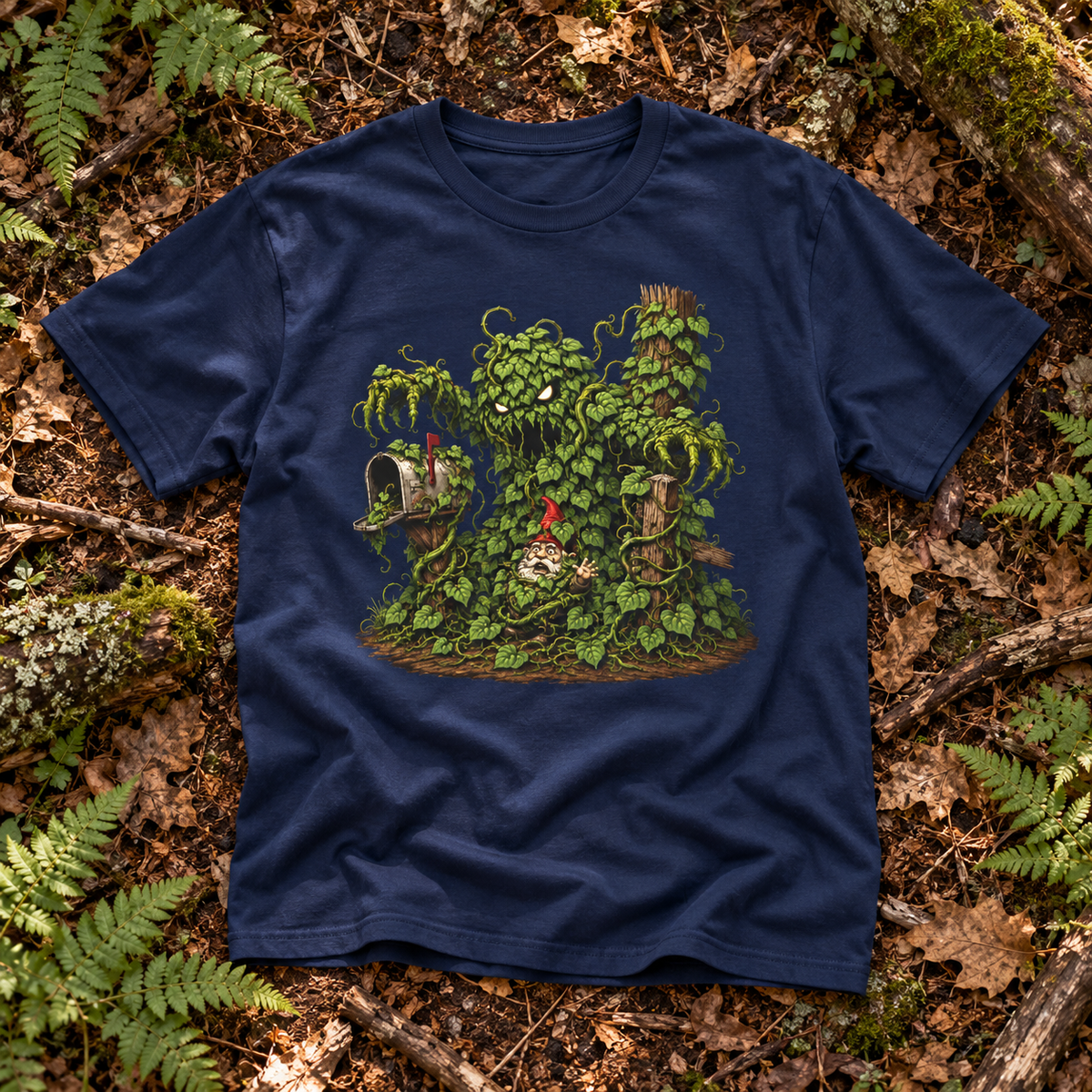 Kudzu Vine Monster with Garden Gnome Version 2 T‑Shirt