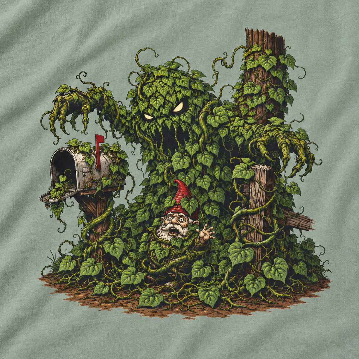 Kudzu Vine Monster with Garden Gnome Version 2 T‑Shirt