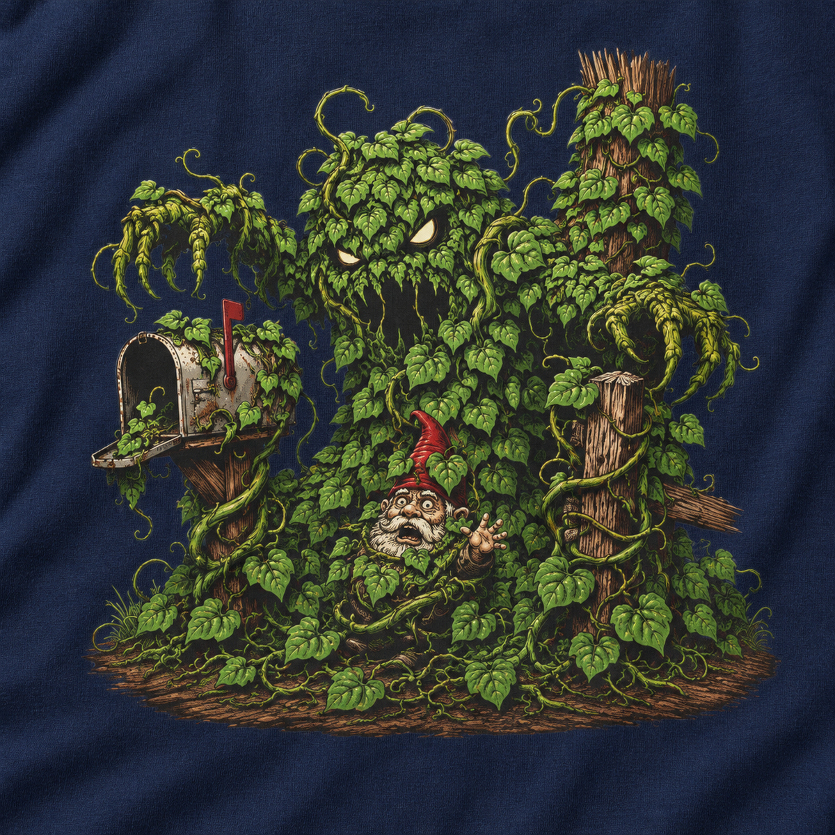 Kudzu Vine Monster with Garden Gnome Version 2 T‑Shirt