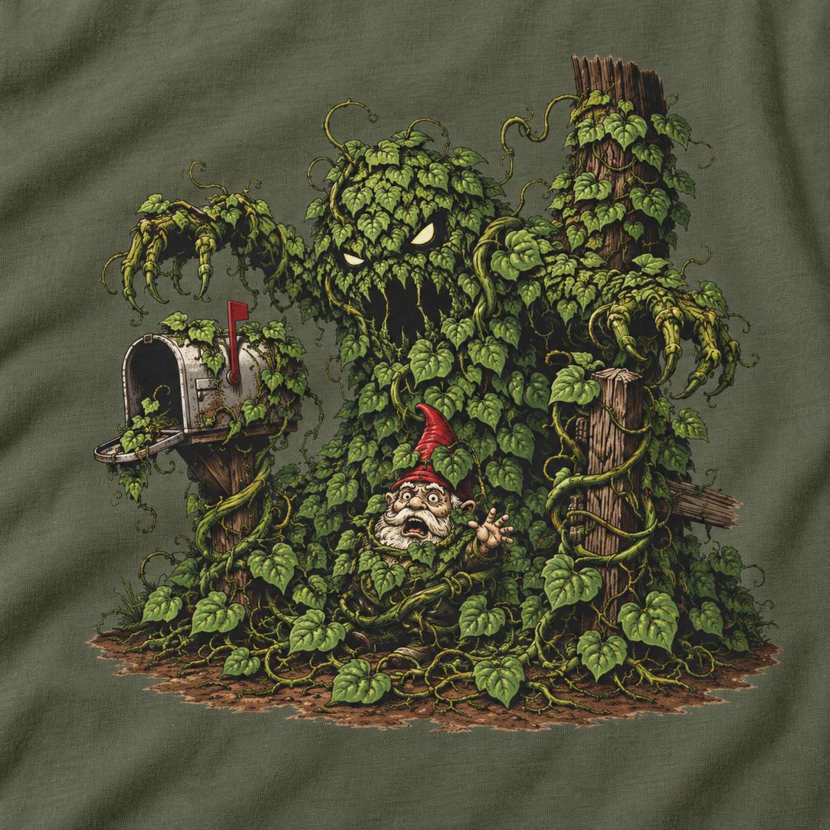 Kudzu Vine Monster with Garden Gnome Version 2 T‑Shirt