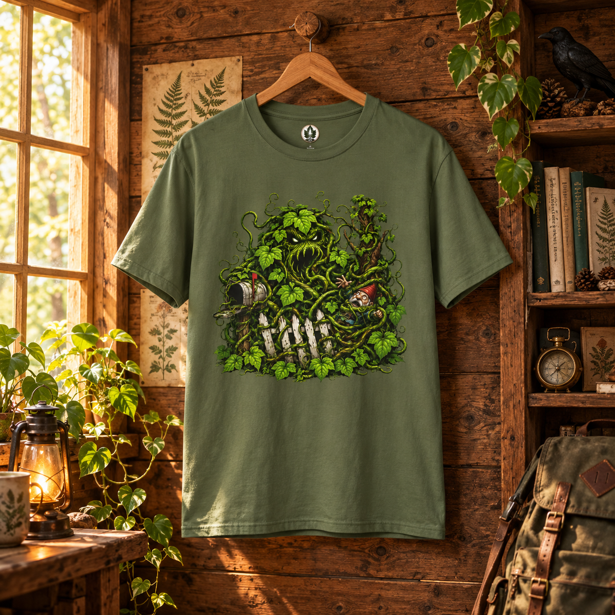 Kudzu Vine Monster with Garden Gnome Version 3 T‑Shirt