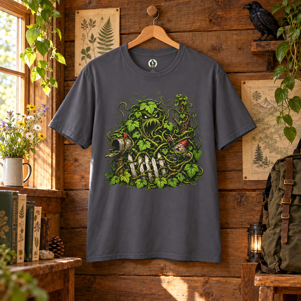 Kudzu Vine Monster with Garden Gnome Version 3 T‑Shirt