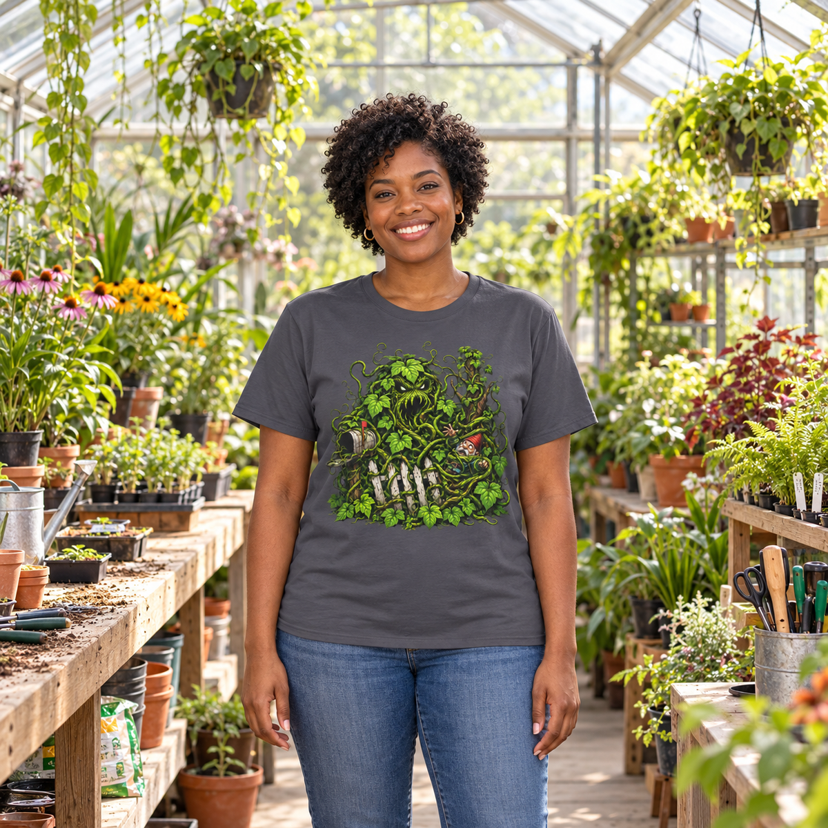 Kudzu Vine Monster with Garden Gnome Version 3 T‑Shirt