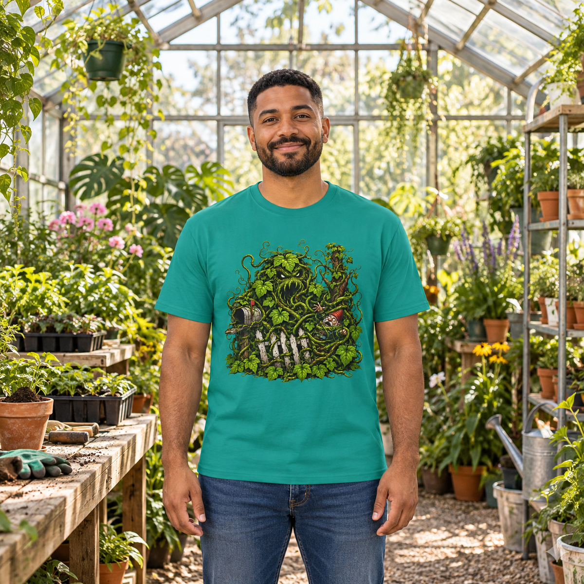 Kudzu Vine Monster with Garden Gnome Version 3 T‑Shirt