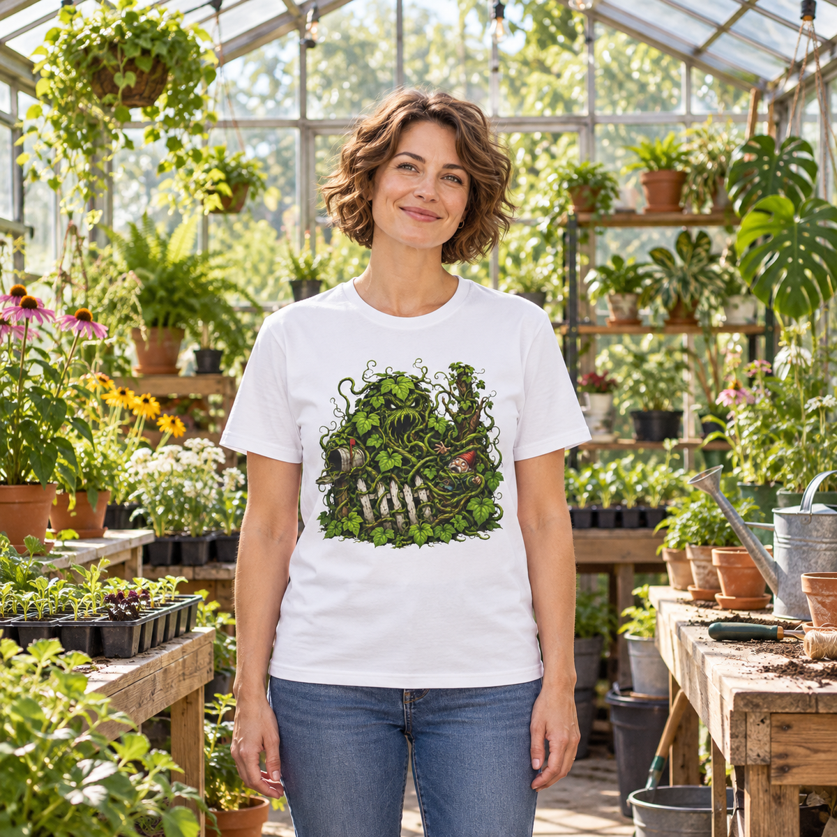 Kudzu Vine Monster with Garden Gnome Version 3 T‑Shirt