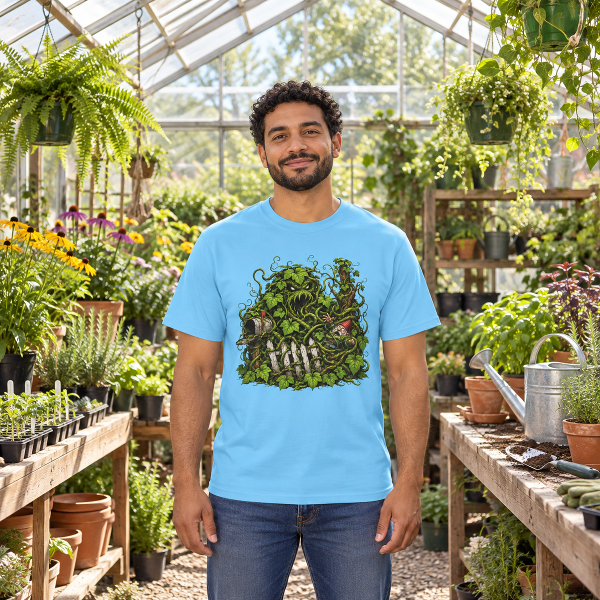 Kudzu Vine Monster with Garden Gnome Version 3 T‑Shirt