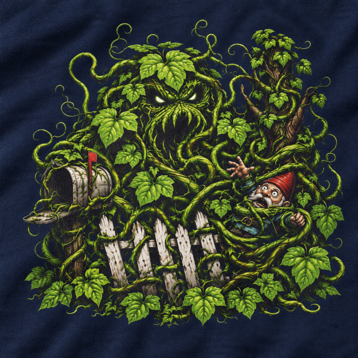 Kudzu Vine Monster with Garden Gnome Version 3 T‑Shirt