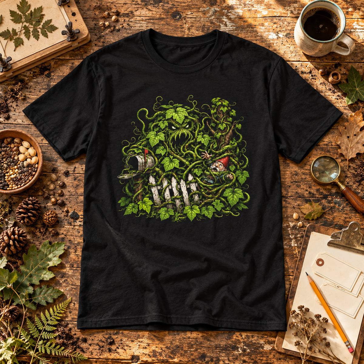 Kudzu Vine Monster with Garden Gnome Version 3 T‑Shirt