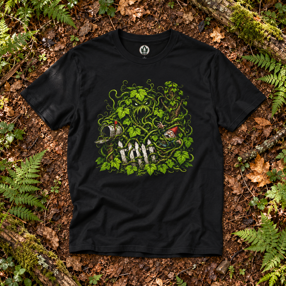 Kudzu Vine Monster with Garden Gnome Version 3 T‑Shirt