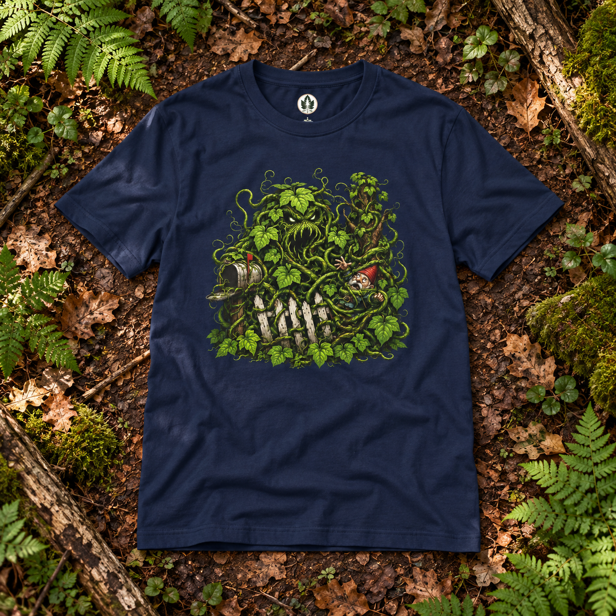 Kudzu Vine Monster with Garden Gnome Version 3 T‑Shirt