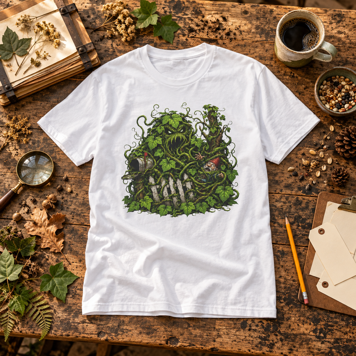 Kudzu Vine Monster with Garden Gnome Version 3 T‑Shirt
