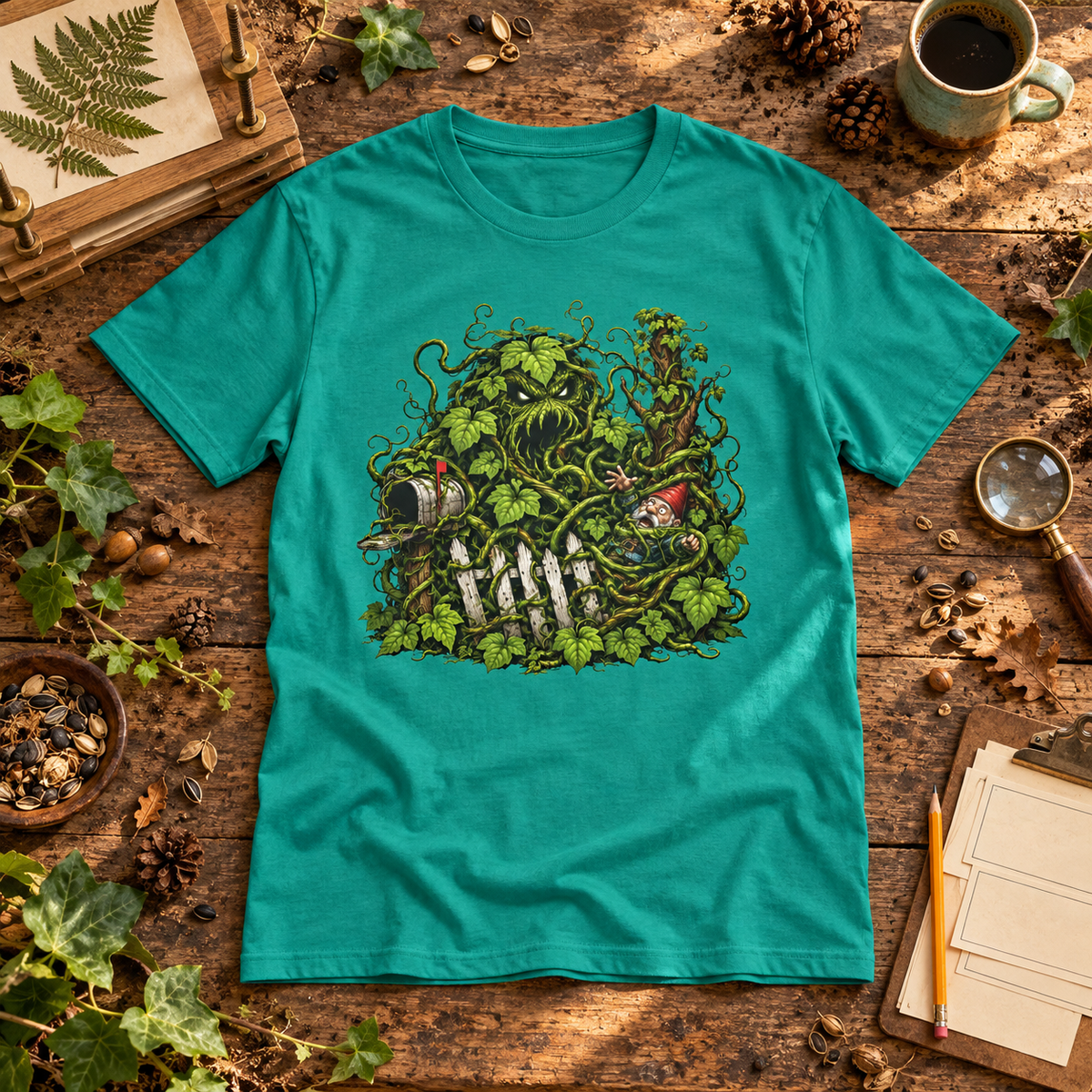 Kudzu Vine Monster with Garden Gnome Version 3 T‑Shirt