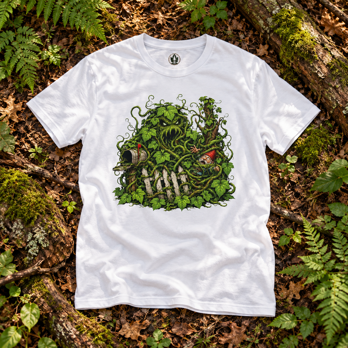 Kudzu Vine Monster with Garden Gnome Version 3 T‑Shirt