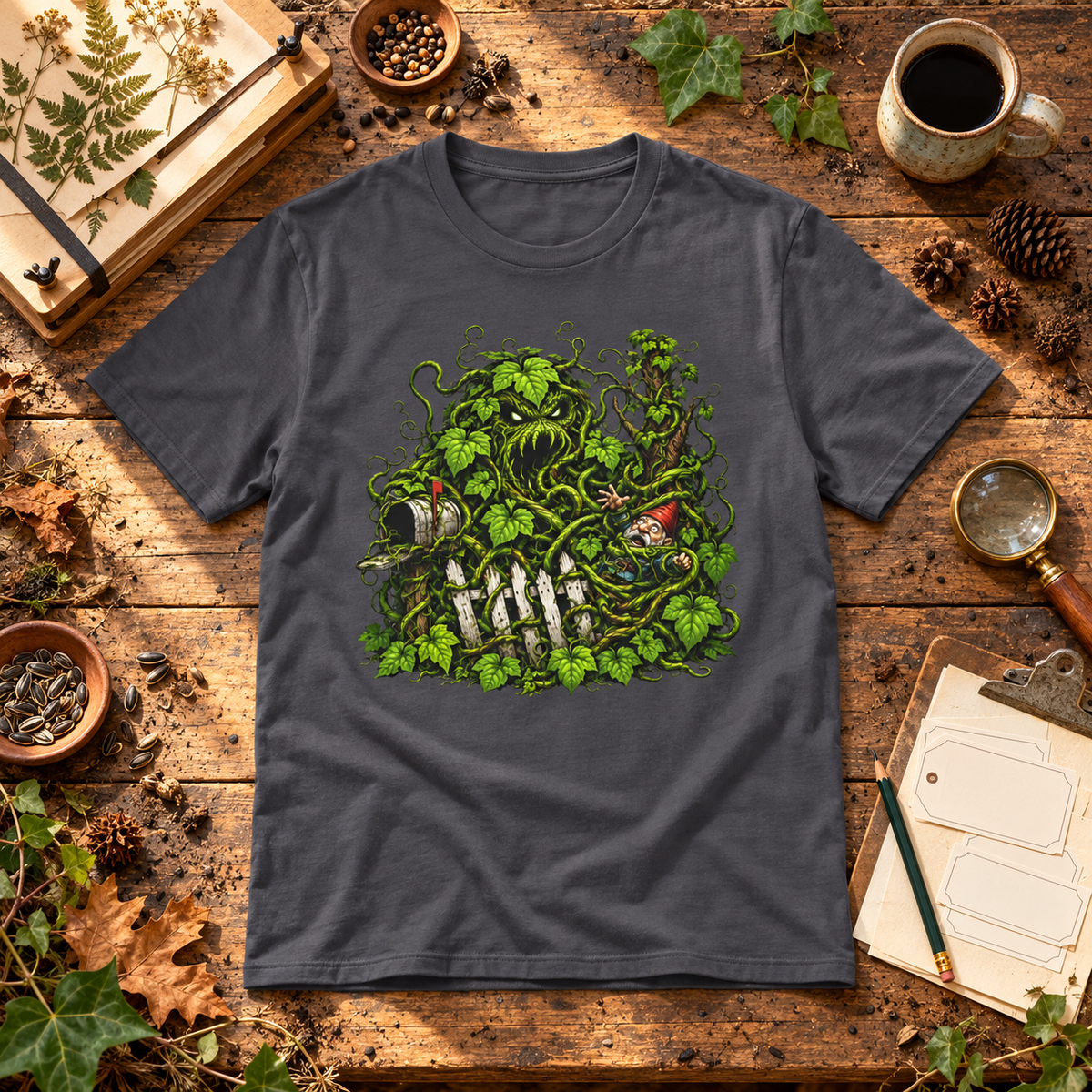 Kudzu Vine Monster with Garden Gnome Version 3 T‑Shirt