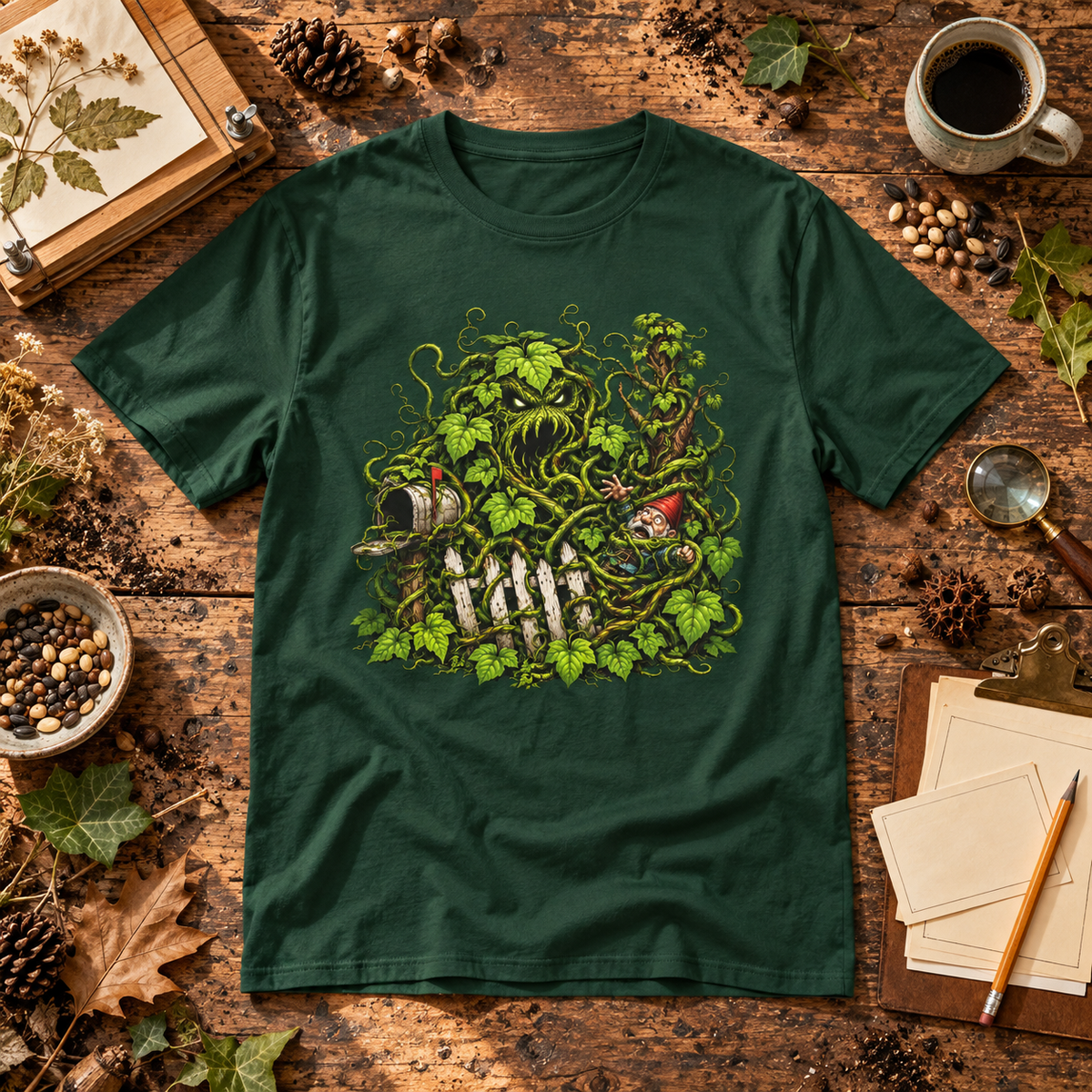 Kudzu Vine Monster with Garden Gnome Version 3 T‑Shirt