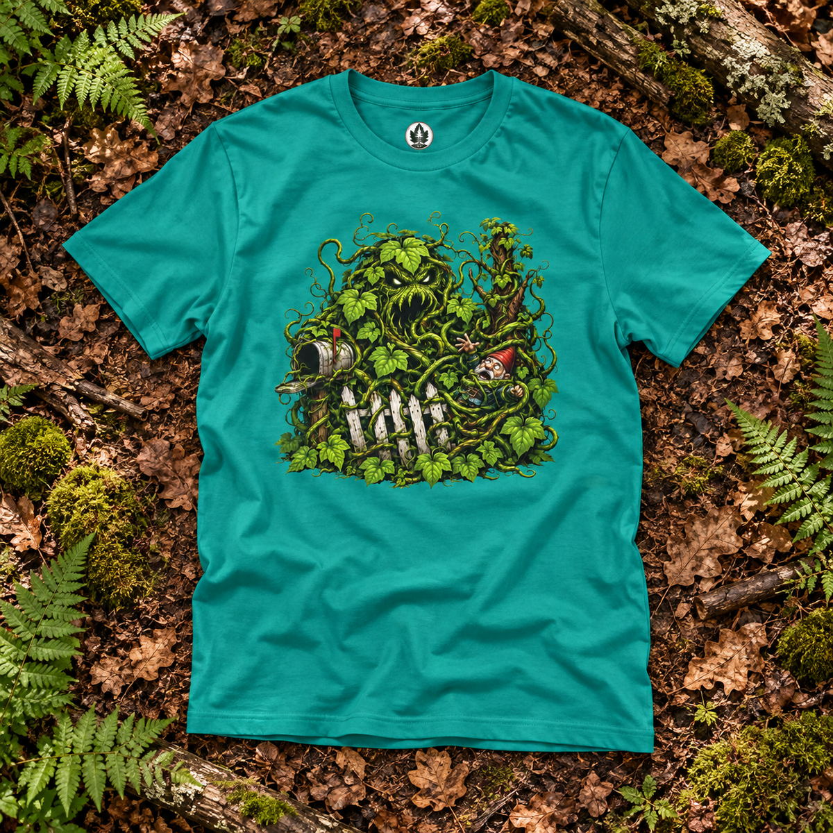Kudzu Vine Monster with Garden Gnome Version 3 T‑Shirt