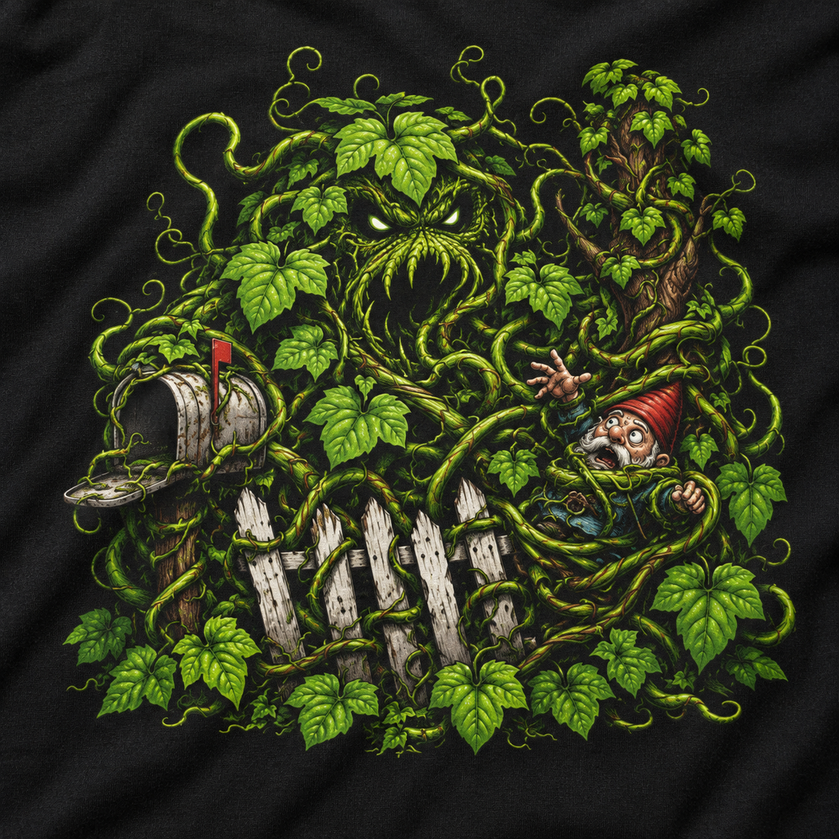 Kudzu Vine Monster with Garden Gnome Version 3 T‑Shirt