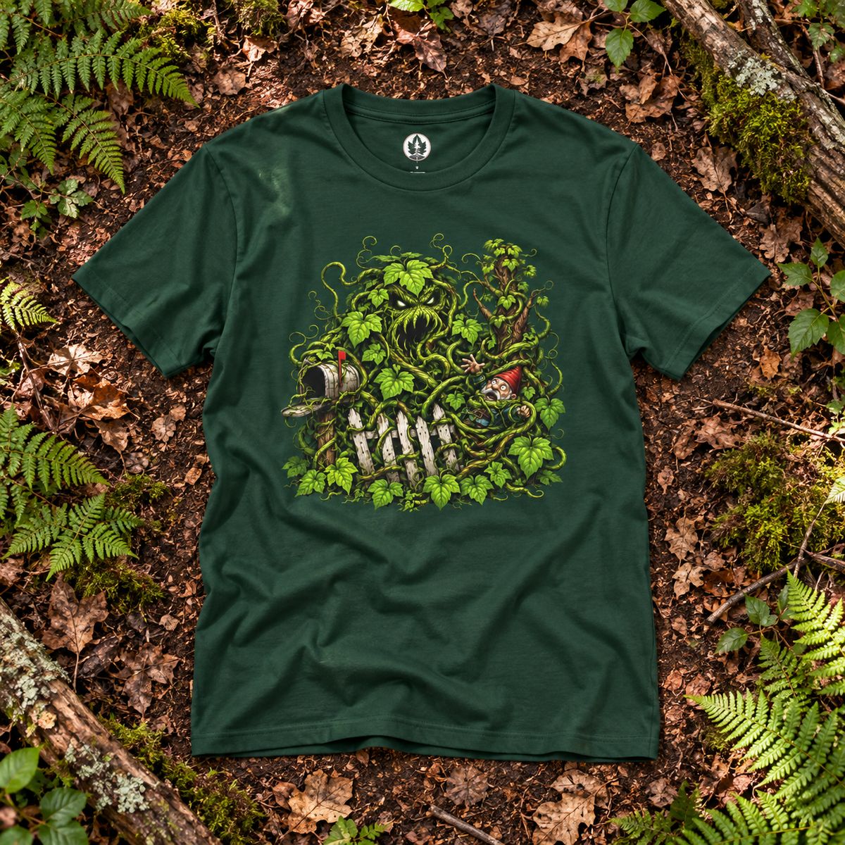 Kudzu Vine Monster with Garden Gnome Version 3 T‑Shirt