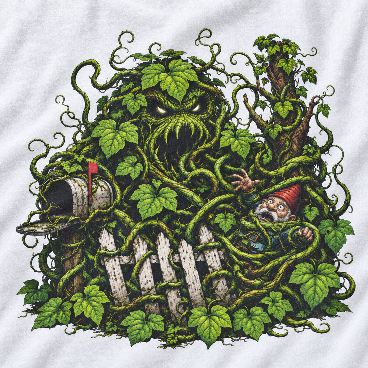 Kudzu Vine Monster with Garden Gnome Version 3 T‑Shirt