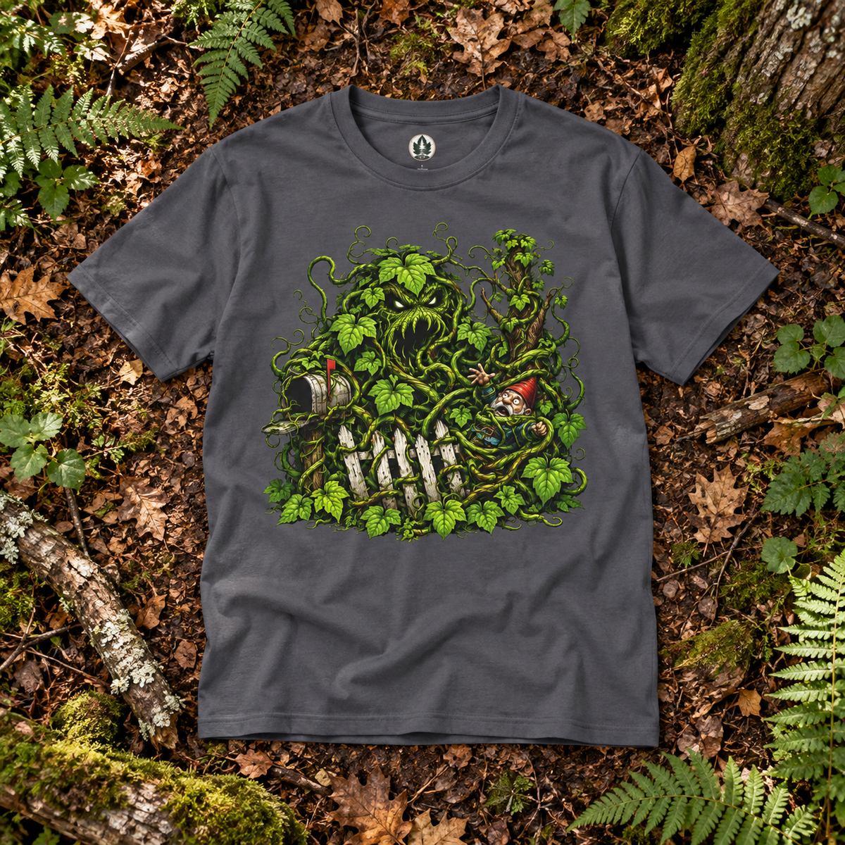 Kudzu Vine Monster with Garden Gnome Version 3 T‑Shirt