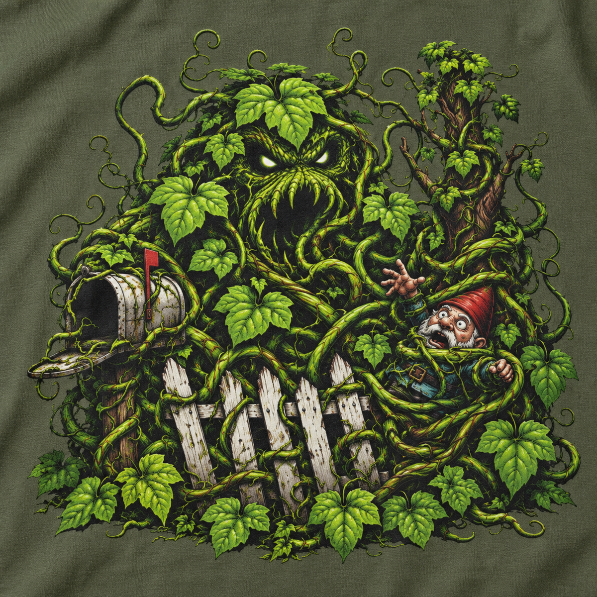 Kudzu Vine Monster with Garden Gnome Version 3 T‑Shirt