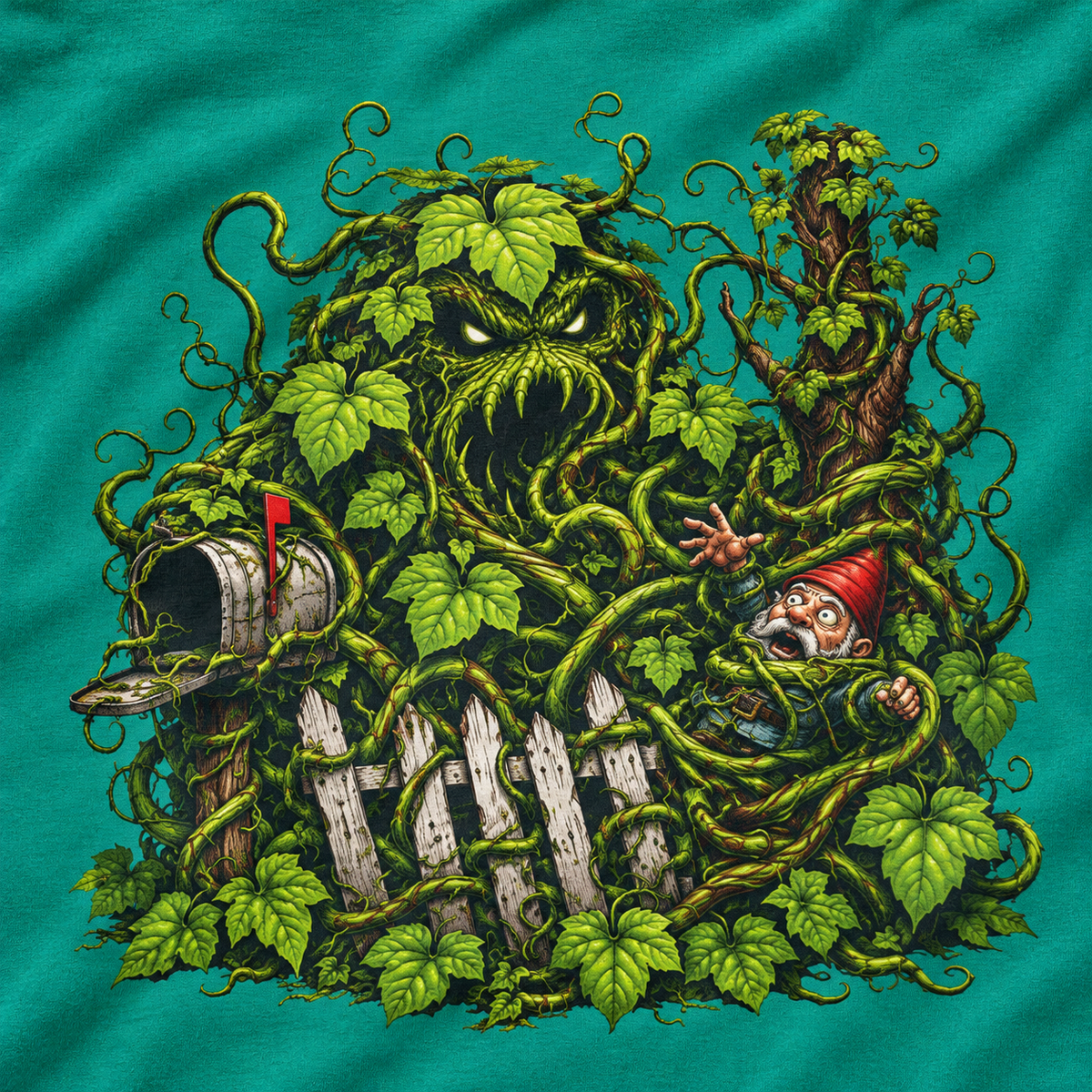 Kudzu Vine Monster with Garden Gnome Version 3 T‑Shirt